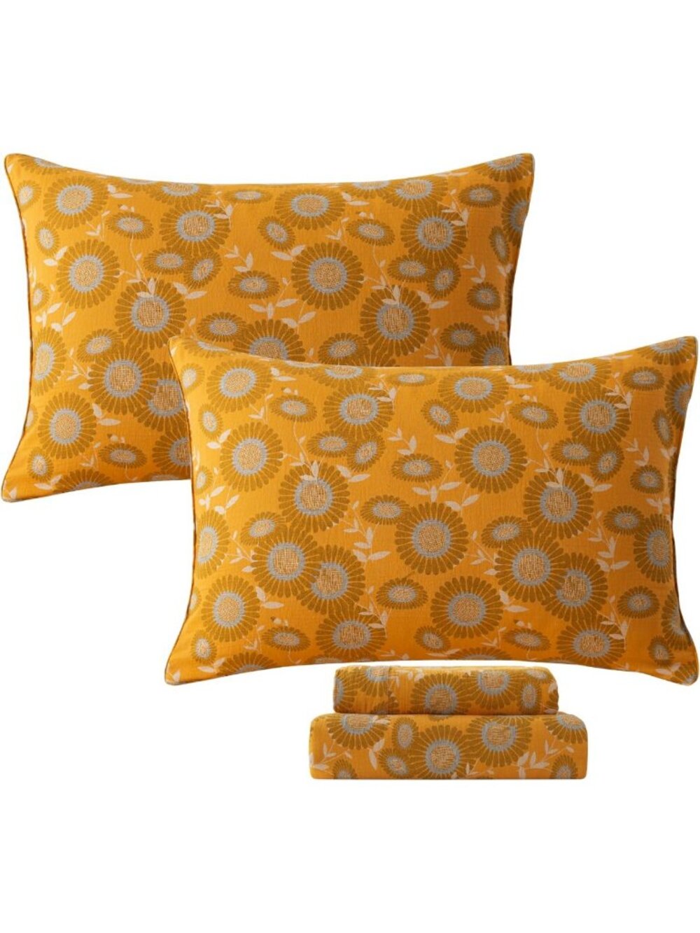 Luxury Floral King Sheet Set - 100% Cotton, Deep Pocket, Vintage Sunflower
